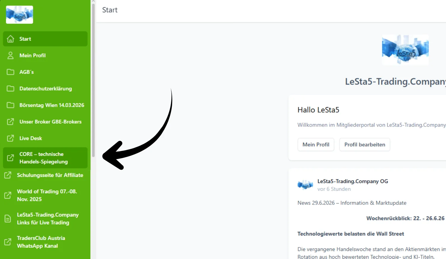 Screenshot: Webling Einstieg / Core-App finden